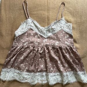 Lace Trim Floral Camisole in Brown and White